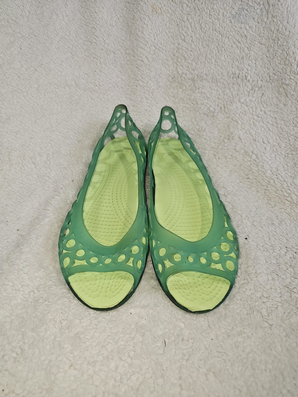 Crocs Adrina Womens 8 Green Jelly Shoe Peep Toe Flats Waterproof. - Picture 9 of 13